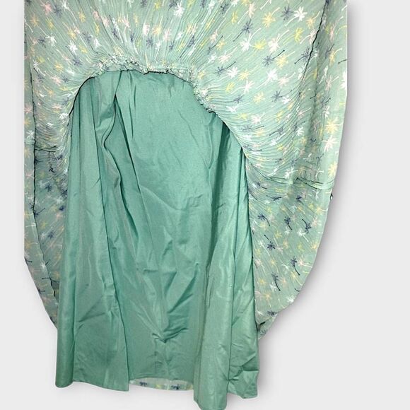 Lauren‎ Conrad Dress Sz 8 Sheer Pistachio Green Palm Tree Pleated Cottagecore - Picture 11 of 15